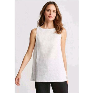 NWOT Eileen Fisher Cadence Printed White Organic Cotton Long Tank Medium $198